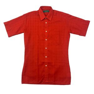 Vintage Canda Shirt Mens 15 Red Woven Short Sleeve Button Up Chest Pocket 80s